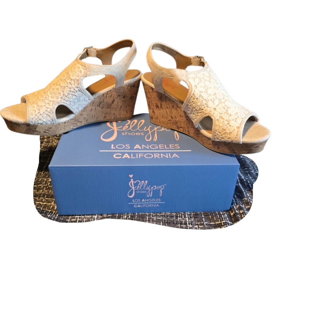 Jellypop Women's Cream Wedge Sandals